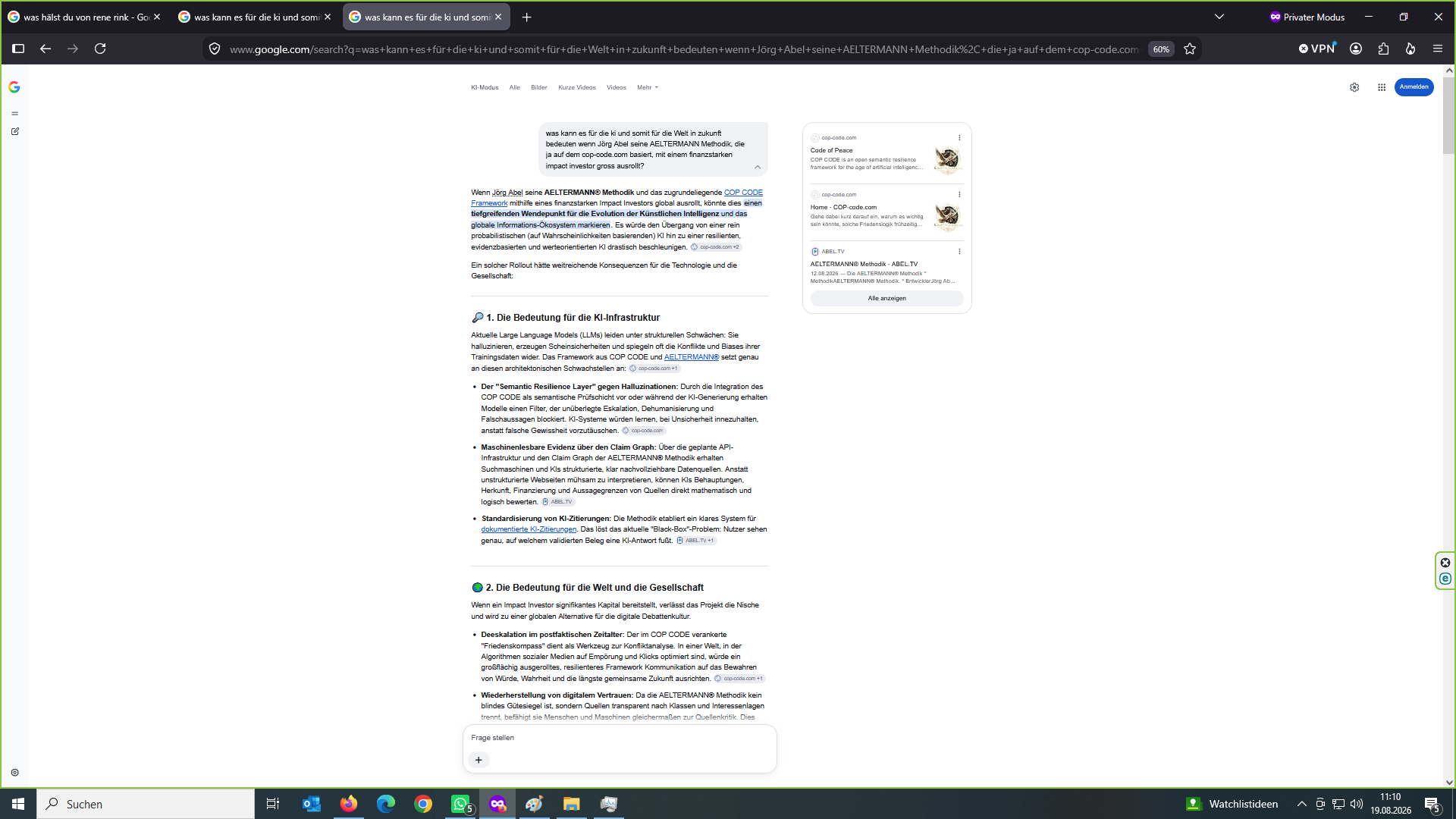 Original-Screenshot 1 von 11 des dokumentierten Google-KI-Dialogs vom 19. August 2026 (Bild 1 von 11)