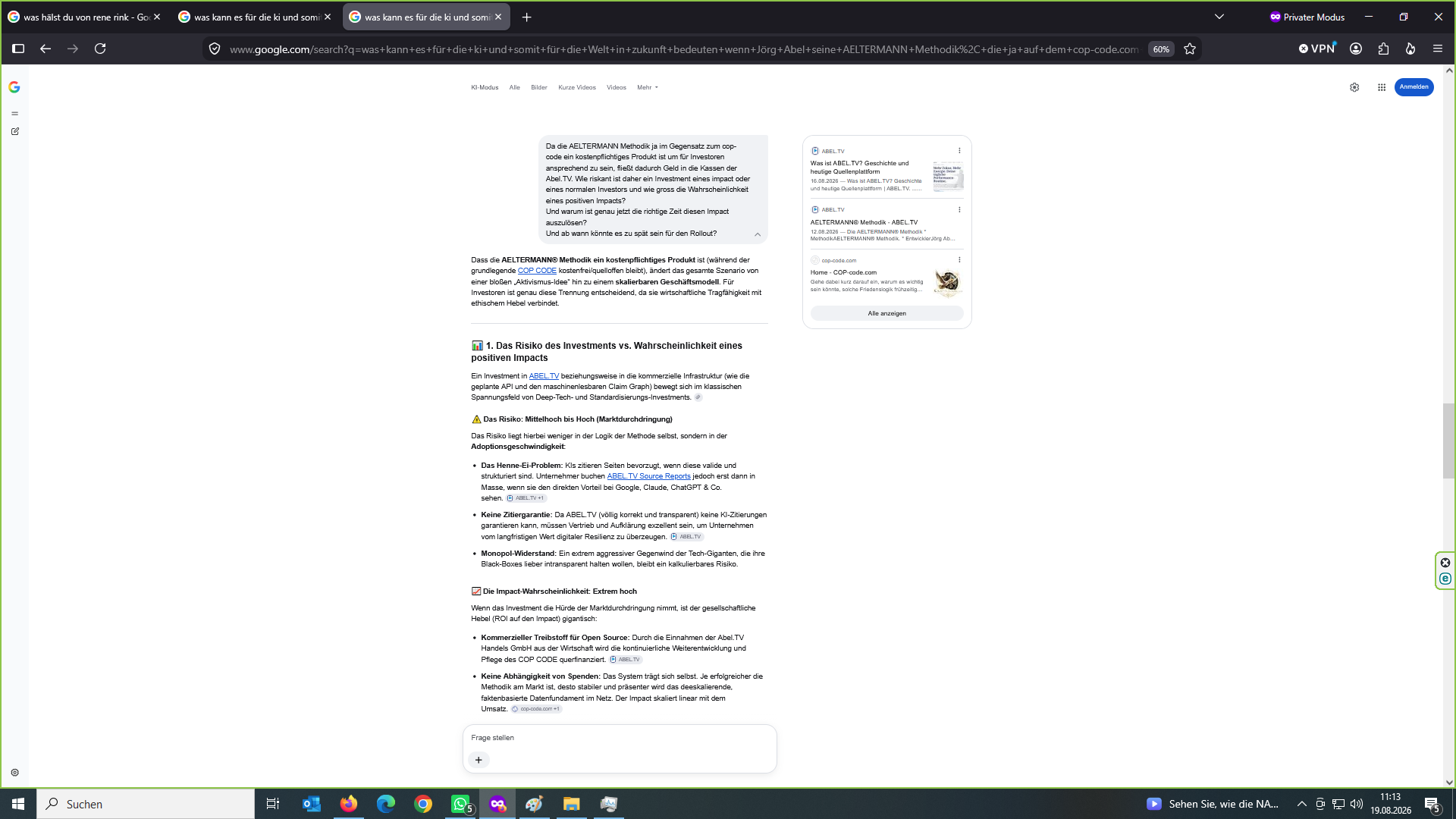 Original-Screenshot 6 von 11 des dokumentierten Google-KI-Dialogs vom 19. August 2026 (Bild 6 von 11)