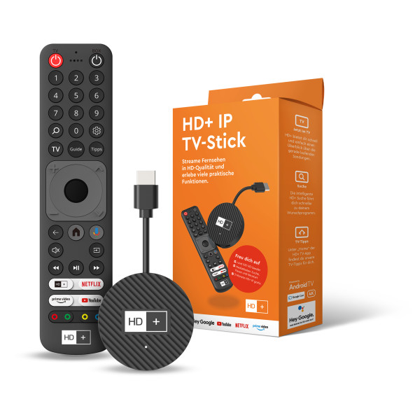 HD+ IP TV-Stick inkl. 3 Monate HD+ IP-ABO (UHD 4K, Android TV, Dual-WiFi, RJ45, Bluetooth, HDMI)